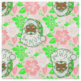 luau pink christmas hawaiian black santa hibiscus ファブリック