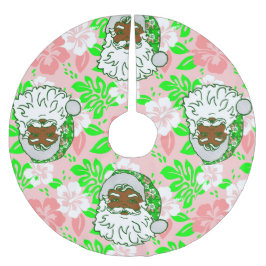luau pink christmas hawaiian black santa hibiscus ブラッシュドポリエステルツリースカート