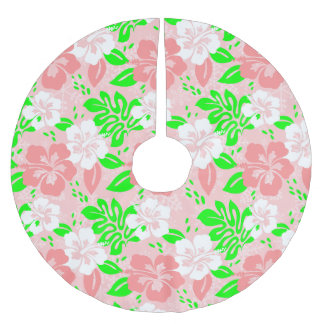 luau pink christmas hawaiian hibiscus floral xmas ブラッシュドポリエステルツリースカート