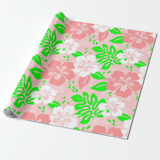 luau pink christmas hawaiian hibiscus floral xmas ラッピングペーパー
