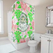  luau pink christmas hawaiian santa hibiscus  シャワーカーテン (インサイチュ)