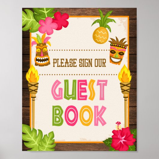 Luau Please Sign Our Guest Book Sign ポスター (正面)