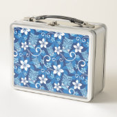 LUAU TIKI PATTERN (BRIGHT BLUE) メタルランチボックス (正面)