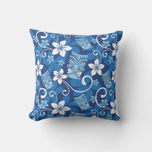 LUAU TIKI PATTERN (BRIGHT BLUE) THROW PILLOW クッション (正面)