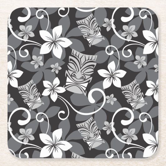 LUAU TIKI PATTERN (CHARCOAL) スクエアペーパーコースター (正面)