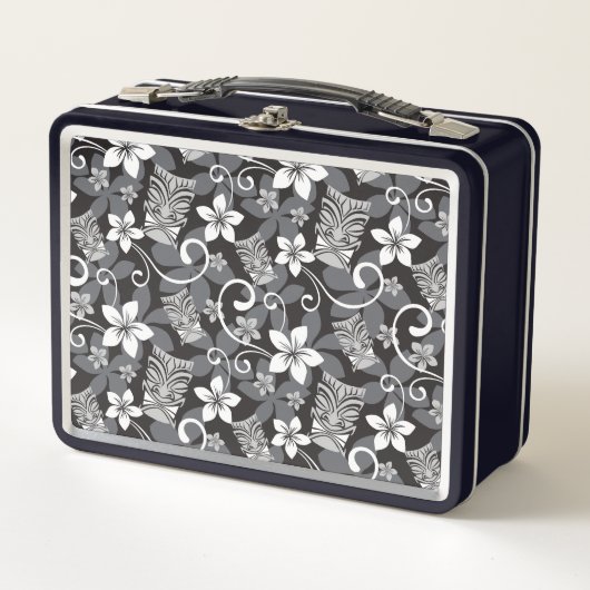 LUAU TIKI PATTERN (CHARCOAL) メタルランチボックス (正面)