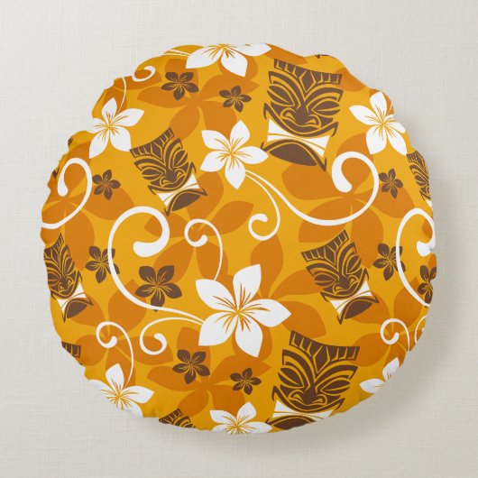 LUAU TIKI PATTERN (ORANGE) ラウンドクッション (正面)