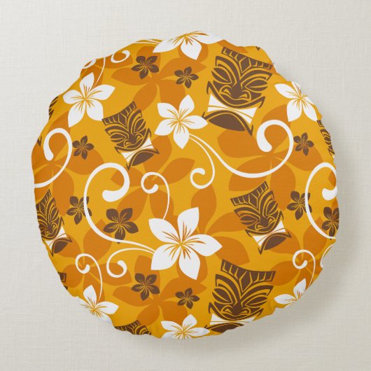 LUAU TIKI PATTERN (ORANGE) ラウンドクッション (裏面)