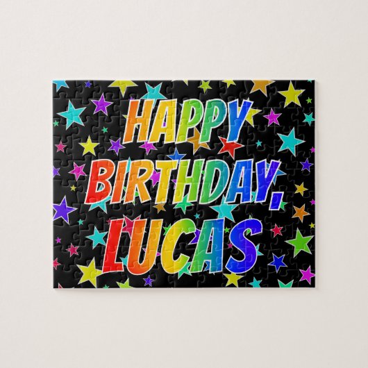 「LUCAS」名、おもしろい「ハッピーバースデー」 ジグソーパズル (横)