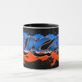 Lucas Vorname Name Graffiti blue orange Tasse マグカップ (中央)