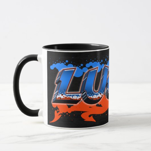 Lucas Vorname Name Graffiti blue orange Tasse マグカップ (左)