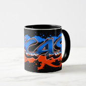 Lucas Vorname Name Graffiti blue orange Tasse マグカップ (正面右)