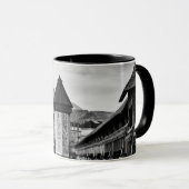 Lucerne city chapel bridge black/white photo mug マグカップ (正面右)