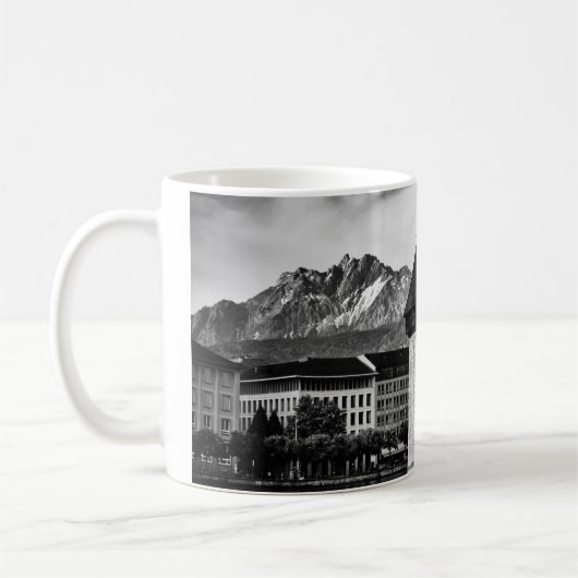 Lucerne city chapel bridge black/white photo mug マグカップ (左)