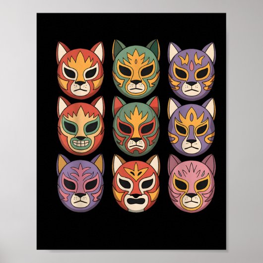 Lucha Libre Cat Mask Funny Luchador Mask Gato  ポスター (正面)