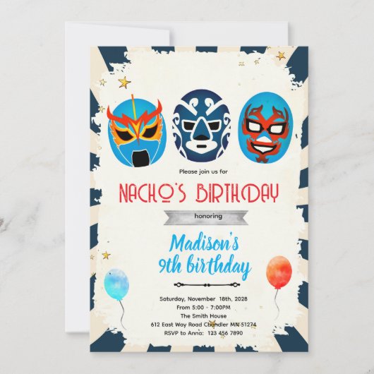 Luchador birthday party invitation 招待状 (正面)