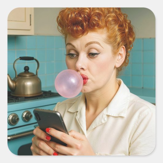 Lucille Ball Texting On a Cell Phone スクエアシール (正面)