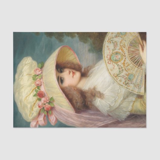 Lucius Rossiによるバラハットとファンを持つ女性 薄葉紙 (正面)