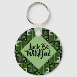 Luck Be With You Shamrock Checkerboardパターン キーホルダー