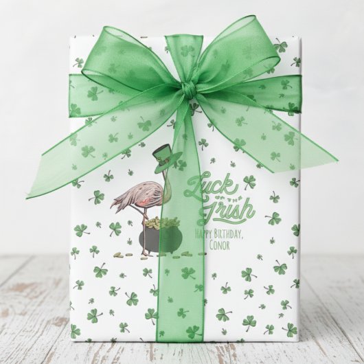 Luck of the Irish Flamingo Shamrock ラッピングペーパー