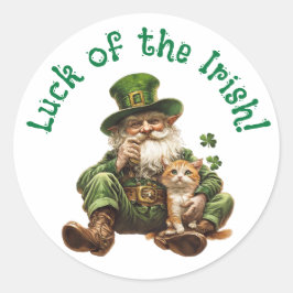 Luck of the Irish Round Sticker Cat & Leprechaun ラウンドシール