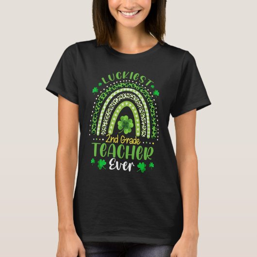 Luckiest 2nd Grade Teacher Ever Rainbow St Patrick Tシャツ (正面)