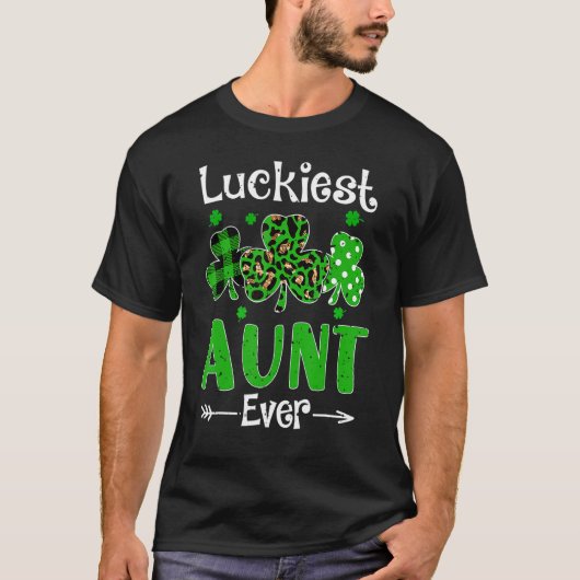 Luckiest Aunt Ever Patricks Day Shamrock Leopard P Tシャツ (正面)
