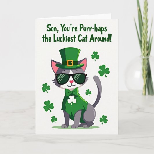 Luckiest Cat Around Son St Patricks Card カード (正面)