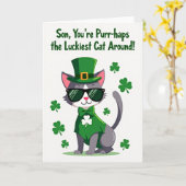Luckiest Cat Around Son St Patricks Card カード (黄色い花)