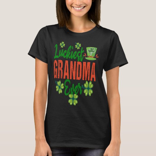 Luckiest Grandma Ever ST Patrick s Day Shamrock Le Tシャツ (正面)