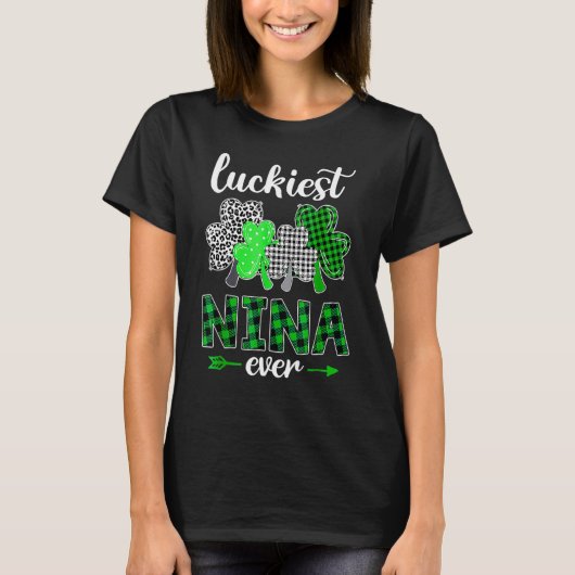 Luckiest Nina Ever Shamrock Green Plaid St Patrick Tシャツ (正面)