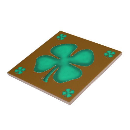 Lucky 4 Leaf Irish Clover 5 brown small tile タイル (側面)