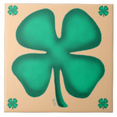 Lucky 4 Leaf Irish Clover 5 tan large tile タイル (正面)