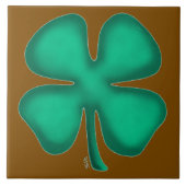Lucky 4 Leaf Irish Clover brown large tile タイル (正面)