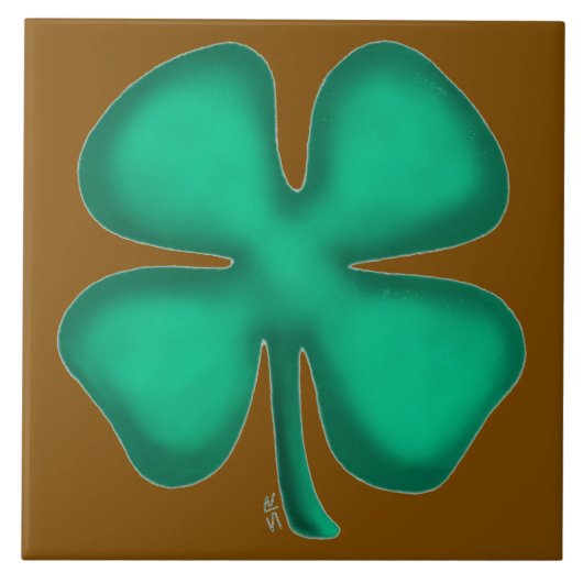 Lucky 4 Leaf Irish Clover brown large tile タイル (正面)