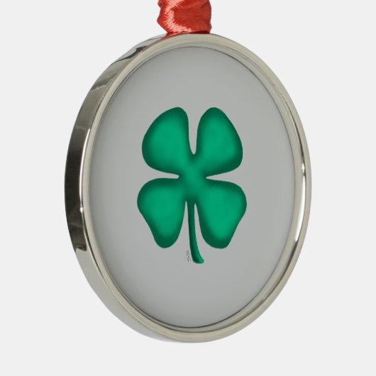 Lucky 4 Leaf Irish Clover gray rd premium ornament メタルオーナメント (右)