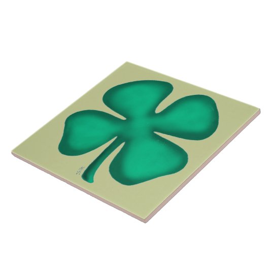 Lucky 4 Leaf Irish Clover light green large tile タイル (側面)