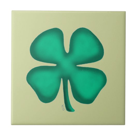 Lucky 4 Leaf Irish Clover light green small tile タイル (正面)