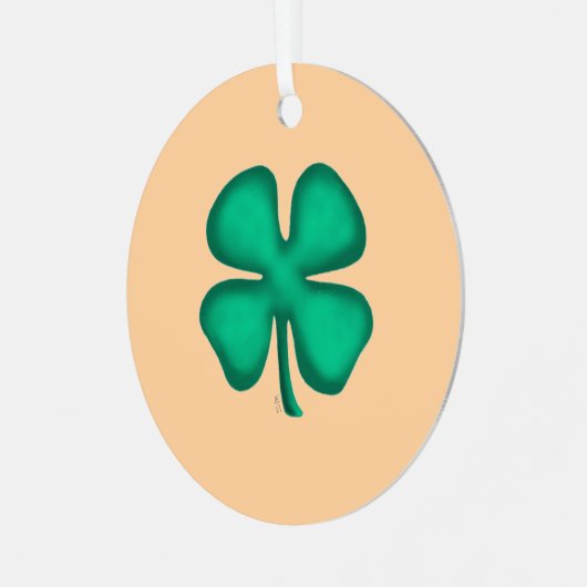 Lucky 4 Leaf Irish Clover tan round metal ornament メタルオーナメント (正面左)