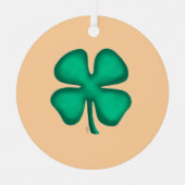 Lucky 4 Leaf Irish Clover tan round metal ornament メタルオーナメント (正面)