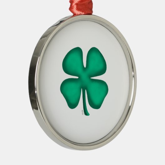 Lucky 4 Leaf Irish Clover white r premium ornament メタルオーナメント (右)