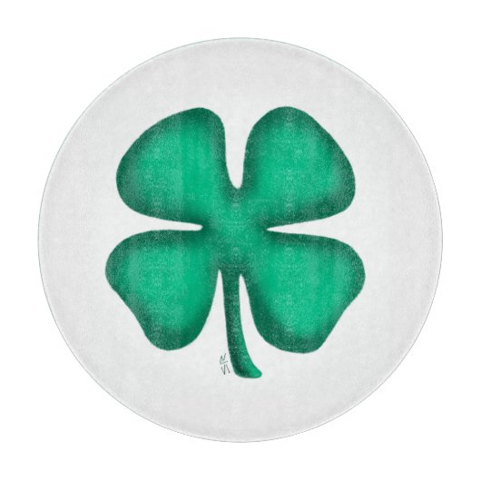 Lucky 4 Leaf Irish Clover wht glass cutting board カッティングボード (正面)