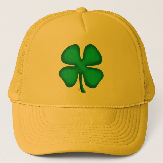 Lucky 4 Leaf Irish Clover yellow foam trucker hat キャップ (正面)