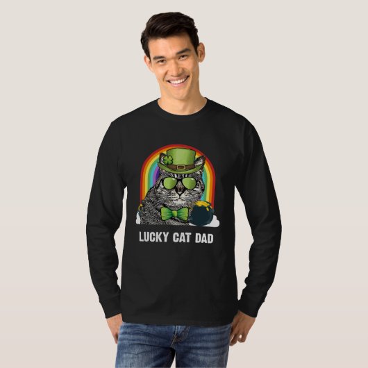 Lucky American Bobtail Cat Dad St Patricks Day Tシャツ (正面フル)