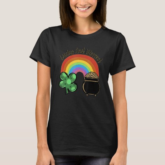 Lucky And Blessed Rainbow Saint Patrick's Day Sham Tシャツ (正面)