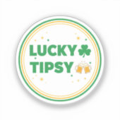 Lucky And Tipsy Funny Beer Clover St Patrick's Day シール (正面)