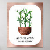 Lucky Bamboo Happiness Wealth Longevity Rose Gold ポスター (正面)
