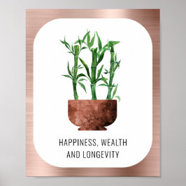 Lucky Bamboo Happiness Wealth Longevity Rose Gold ポスター