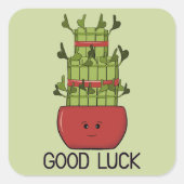 Lucky Bamboo Plant with Greeting スクエアシール (正面)