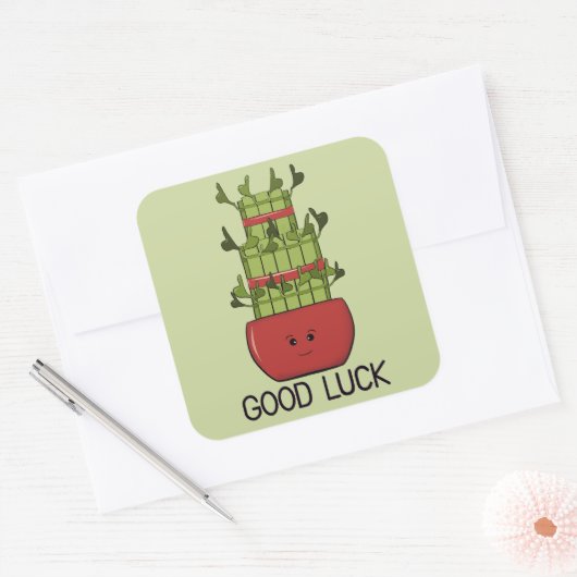 Lucky Bamboo Plant with Greeting スクエアシール (封筒)